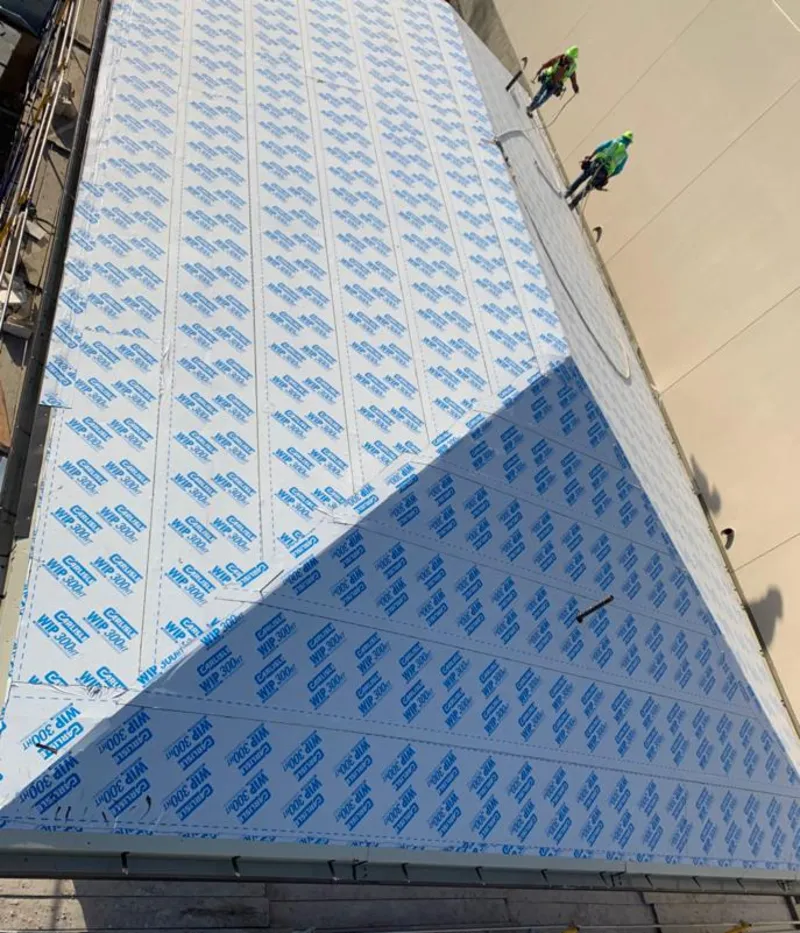 Professional roofers installing underlayment on a metal roof in Belle Isle